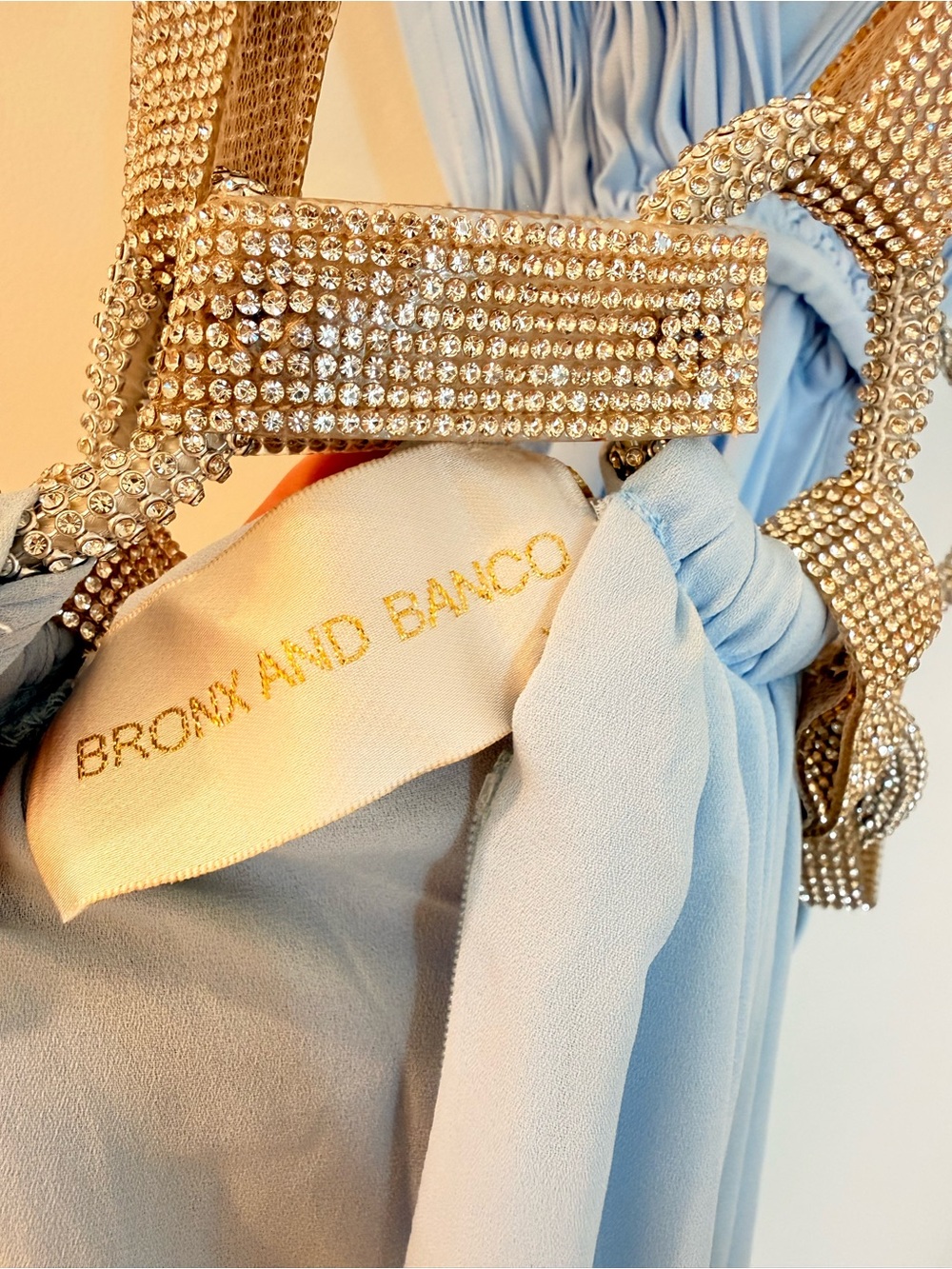 NEW Bronx and Banco Brielle Powder Blue Diamond Gown Elegant Plunge Cutout dress - Picture 17 of 17